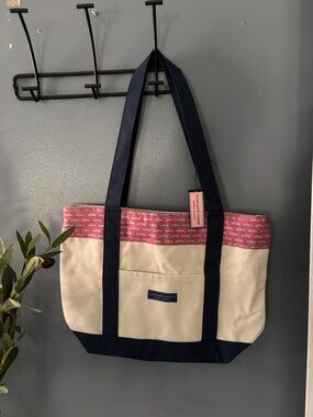 Vineyard Vines Navy, Pink and Cream Canvas Tote